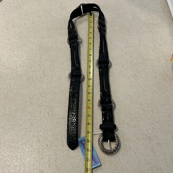 Brighton Black Leather Belt with Silver Plated Hardware Size 40 - Picture 6 of 10